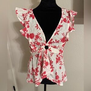 VENUS Floral Blouse with Ruffle Sleeves